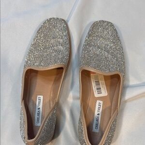 Chelsea & Violet, Silver Bling Shoes, Flats, Sz 7, Rhinestone Crystals, Shiny